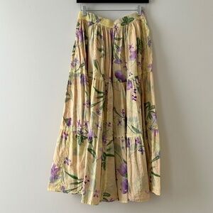 Vintage Reversible Pink Yellow Floral Tiered Cotton Maxi Skirt